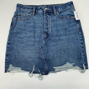 Old Navy Higher High Rise Button Fly Distressed Denim Jean Skirt Women’s Size 10